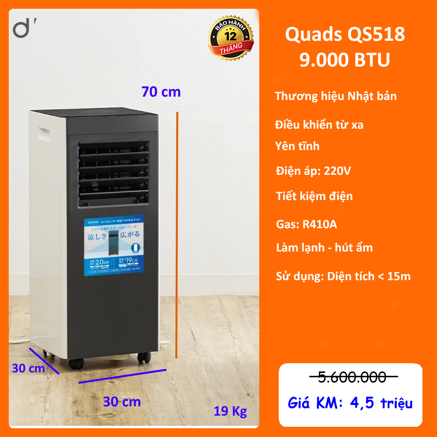 Điều hòa di động Quads QS518