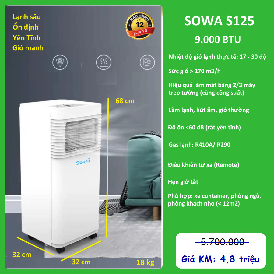 Điều hoà di động Sowa S125 - 9.000BTU New Model